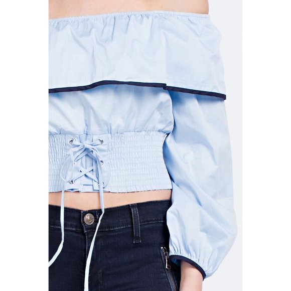 Women's Super Cute Comfy Off Shoulder Top With Contrast Detail Linning & Corset - Picture 8 of 9